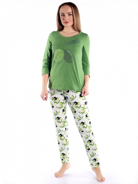 Костюм женский кулирка с брюками Оливка