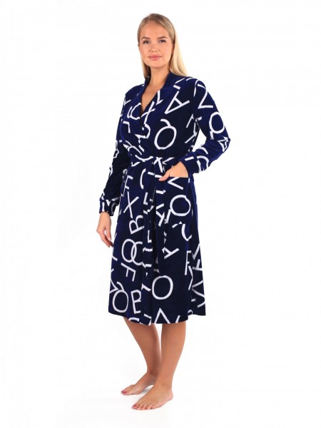 Халат женский велюровый на запах Октава синий