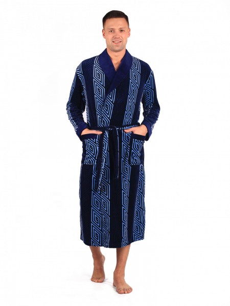Халат мужской велюровый Честер синий Халат мужской велюровый Честер синий