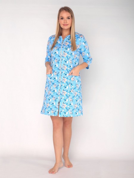 Халат женский футер начес на молнии Уют голубой