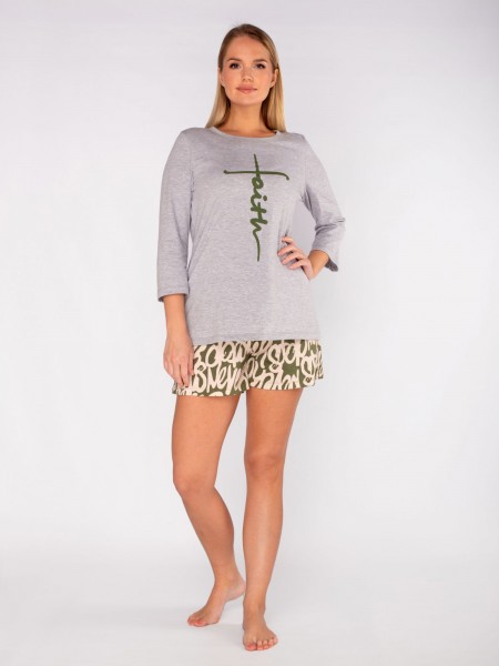 Костюм женский кулирка с шортами Эшли хаки