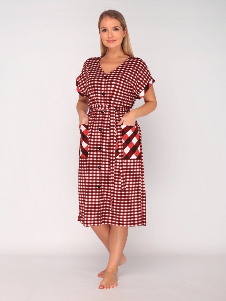 Халат женский кулирка Бьянка мелкая клетка красный