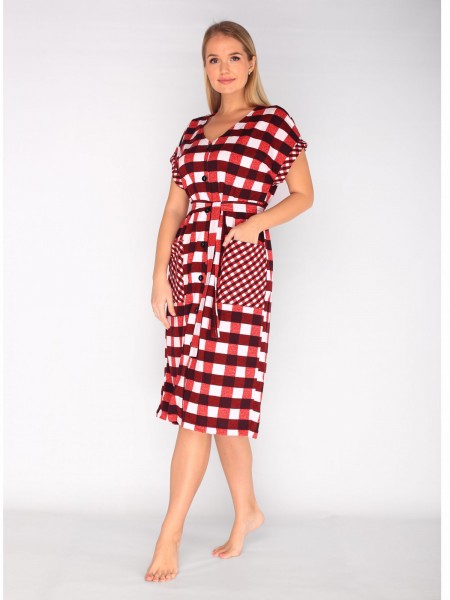 Халат женский кулирка Бьянка крупная клетка красный