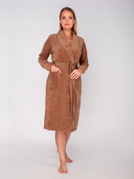 Халат женский велюровый на запах Новелла кофе