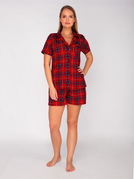 Костюм женский кулирка с шортами Олеся красная клетка