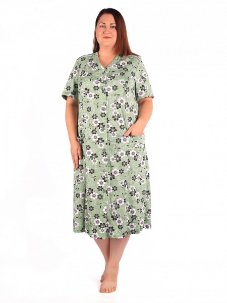 Халат женский кулирка Классика полянка зелень