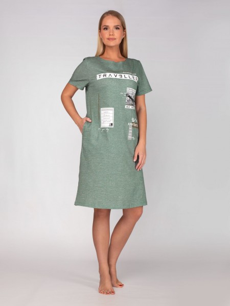 Туника женская кулирка Путешествие олива