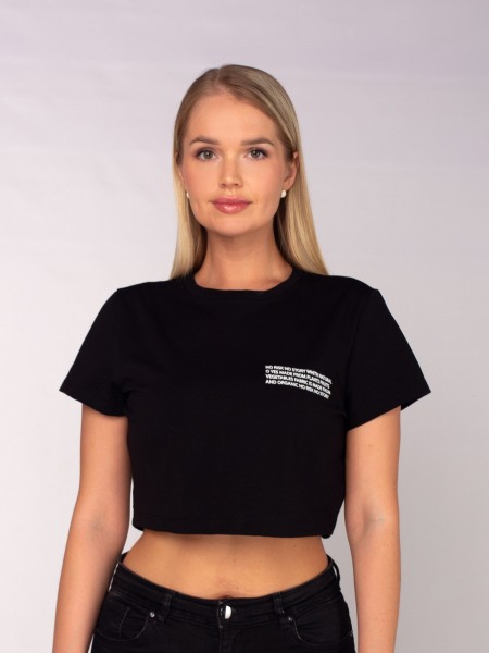 Топ женский кулирка с лайкрой Кроп-топ черный