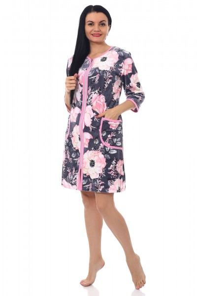 Халат женский велюр на молнии Клара бутон