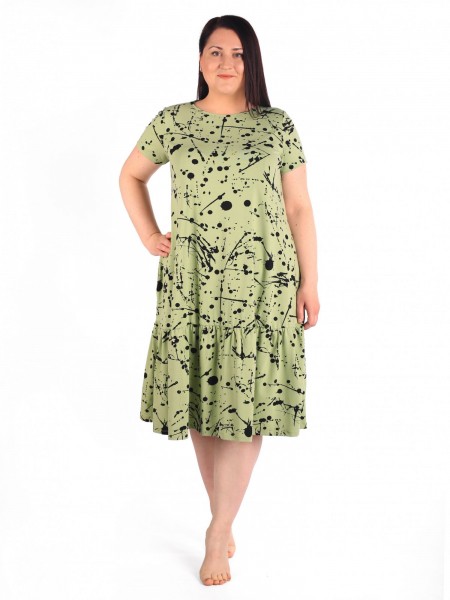 Платье женское кулирка пенье Краски олива С ДЕФЕКТОМ!