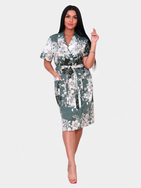 Халат женский кулирка с запахом Нинель 2 зелень