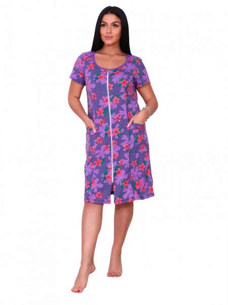 Халат женский кулирка на молнии Проказница цветы