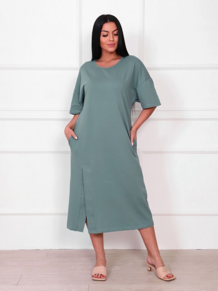 Платье женское кулирка с лайкрой Стелла серо-зеленый