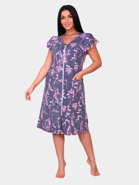 Халат женский кулирка на молнии Модница серый