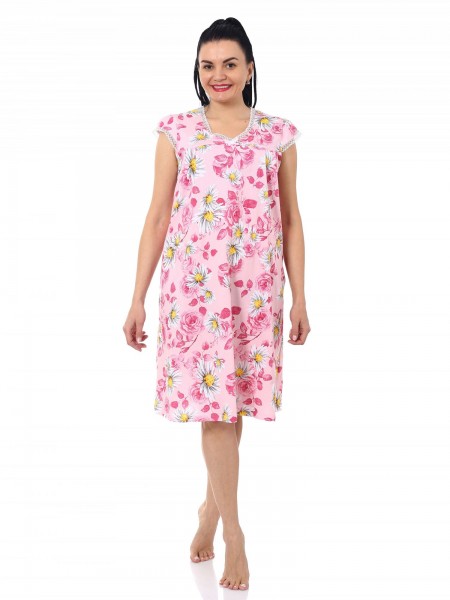 Ночная сорочка женская кулирка Ночь ромашка розовый