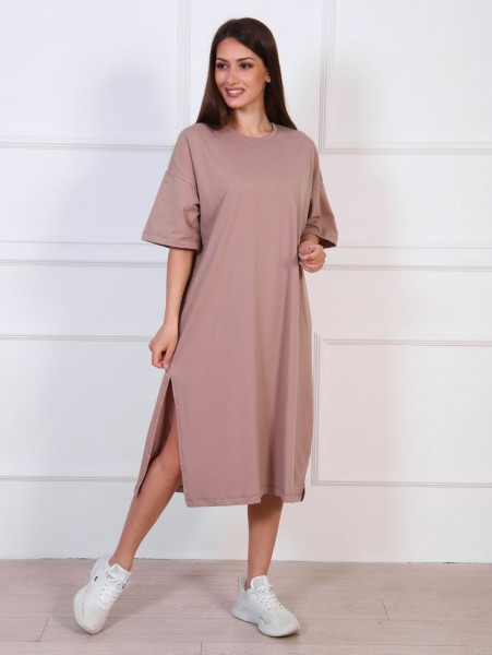 Платье оверсайз женское кулирка с лайкрой Лорена кофе