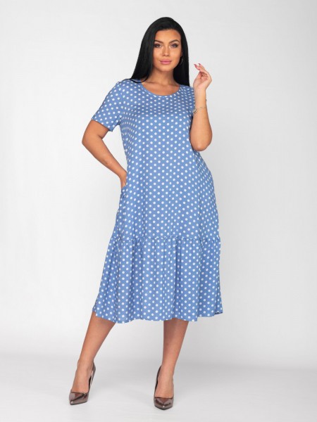 Платье женское штапель Валенсия горох голубой