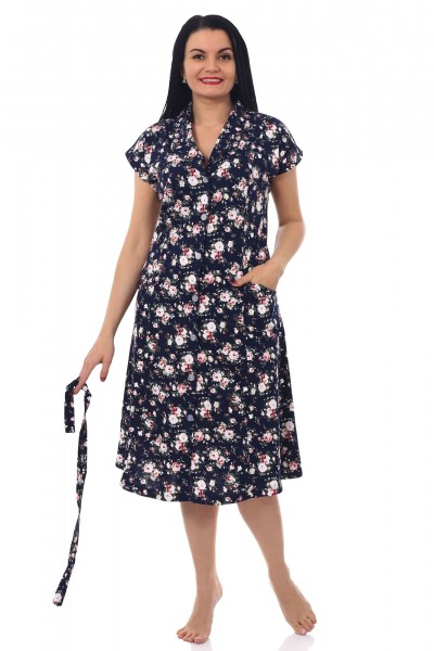 Халат женский кулирка на пуговицах Абстракция бутончики