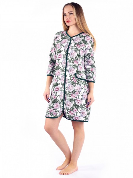 Халат женский капитоний на пуговицах Дороти изумруд