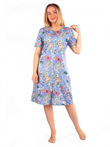 Халат женский кулирка на молнии Нарцисс голубой