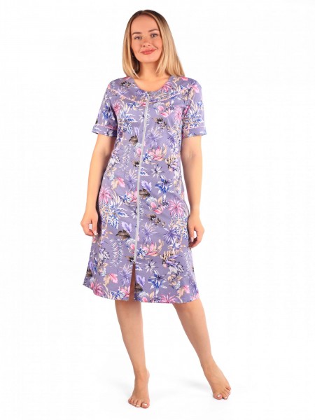 Халат женский кулирка на молнии Нарцисс розовый