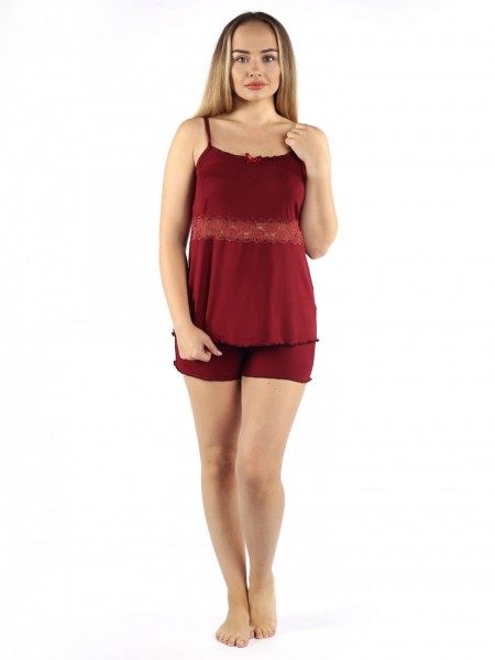 Пижама женская вискоза с шортами Бонжур бордо