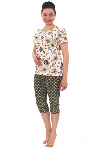 Костюм женский кулирка с бриджами Фаина зелень