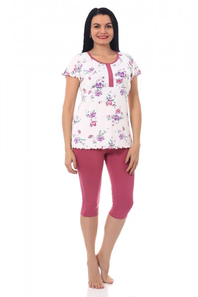 Пижама женская вискоза с бриджами Кристи брусника