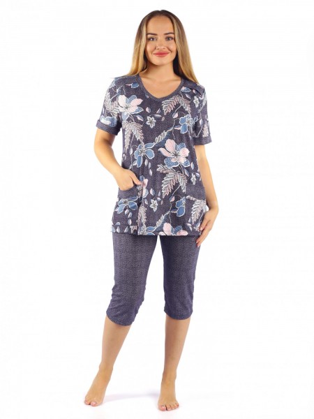 Костюм женский кулирка с бриджами Барыня голубой