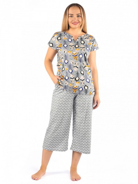 Костюм женский кулирка с кюлотами Перышко оранж