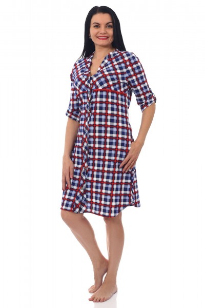 Халат женский кулирка на пуговицах Джинса клетка