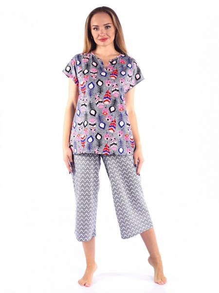 Костюм женский кулирка с кюлотами Перышко розовый