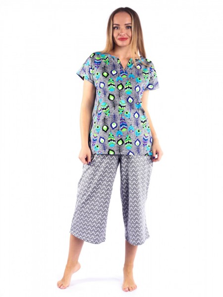 Костюм женский кулирка с кюлотами Перышко голубой