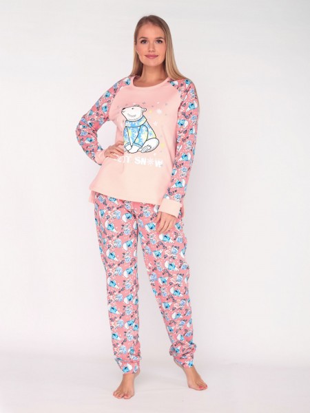 Пижама женская футер начес Зима розовый