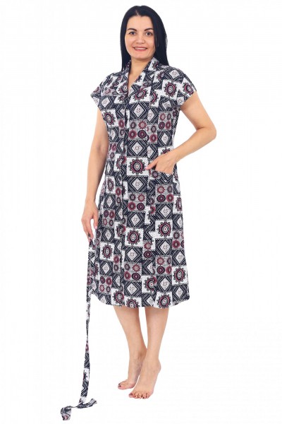 Халат женский кулирка на пуговицах Абстракция печворк