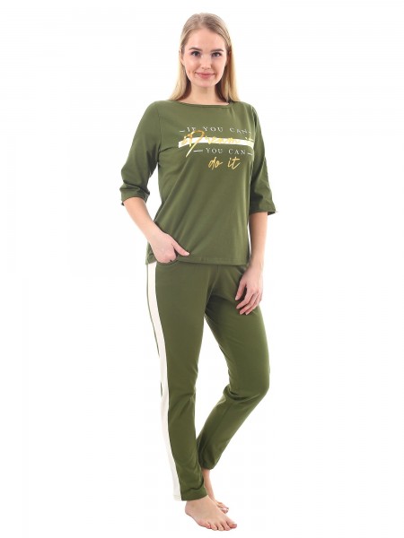 Костюм женский кулирка с брюками Алия зелень