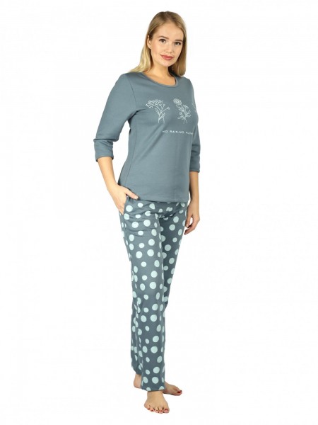 Костюм женский футер начёс Эмбер серо-зеленый