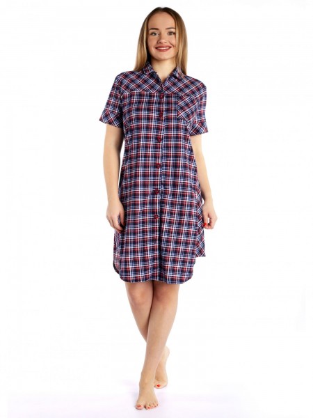 Халат женский кулирка на пуговицах Герда бордо клетка