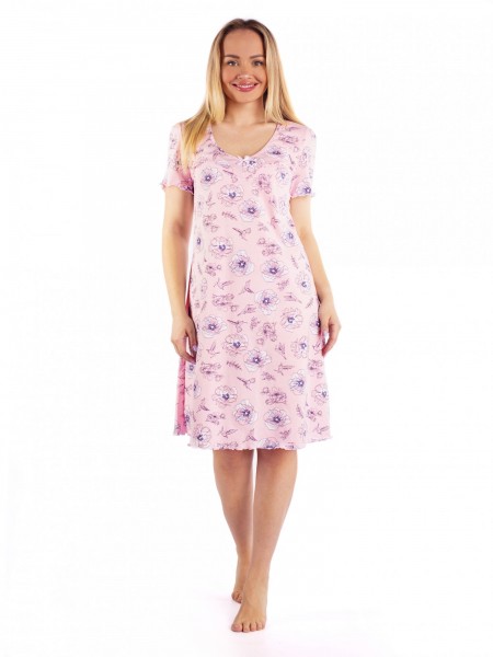 Ночная сорочка женская кулирка Полянка розовый