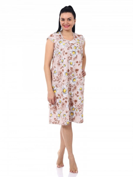 Ночная сорочка женская кулирка Ночь ромашка беж