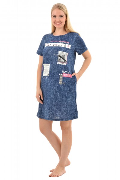 Туника женская кулирка Путешествие синий