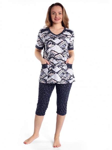 Костюм женский кулирка с бриджами Ирбис индиго