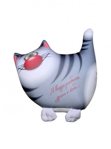 Антистрессовая подушка-игрушка Звери Улыбки Кот (малый) серый