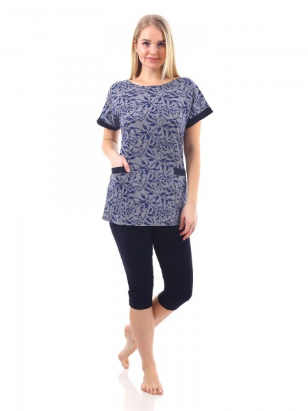 Костюм женский кулирка с бриджами Вива синий