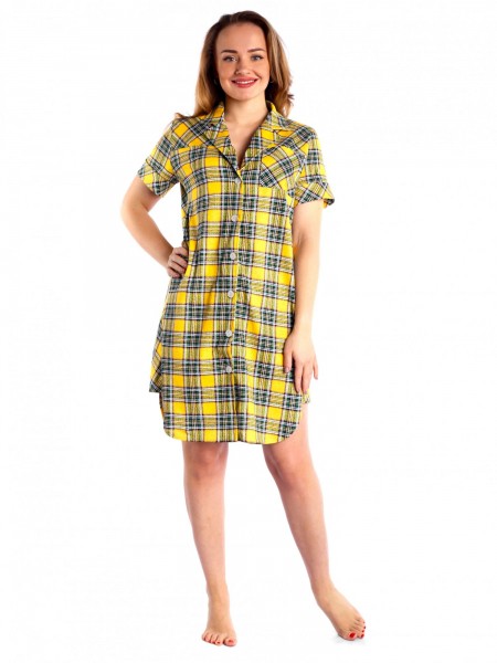 Халат женский кулирка на пуговицах Герда желтая клетка