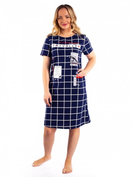 Туника женская кулирка Путешествие клетка