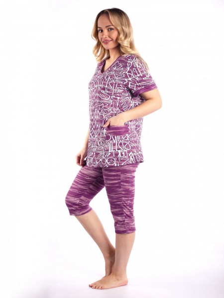 Костюм женский кулирка с бриджами «Меган» брусника