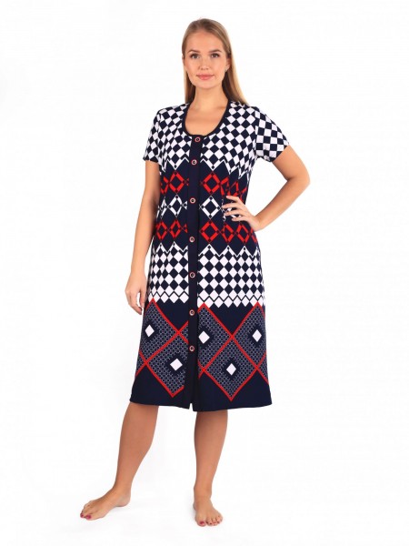 Халат женский интерлок на пуговицах Ромб