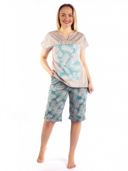 Костюм женский кулирка с шортами Сафари бирюза