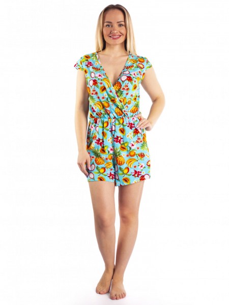 Комбинезон женский кулирка Фрукты микс бирюза